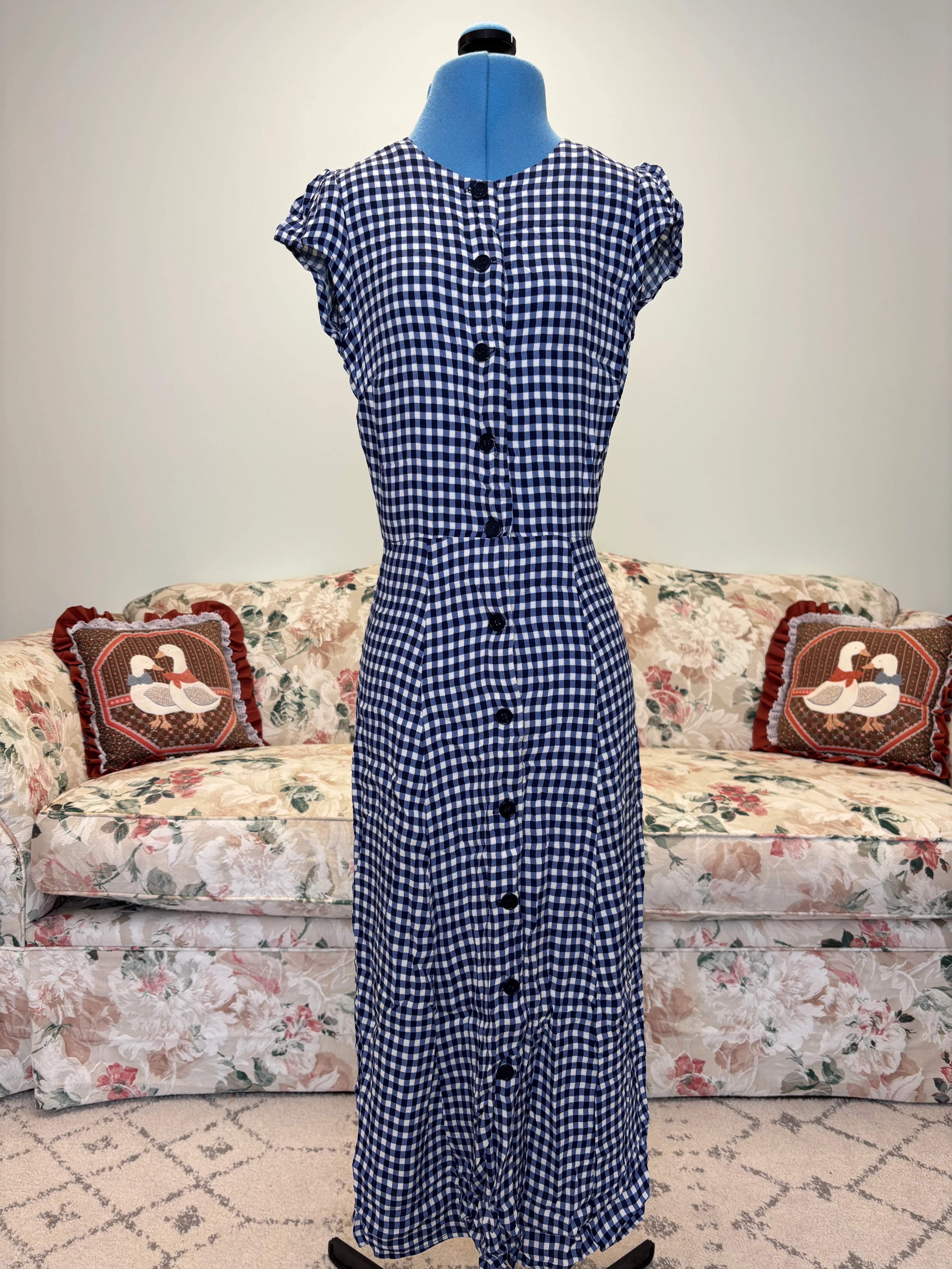 {Reformation} Navy Checkered Dress